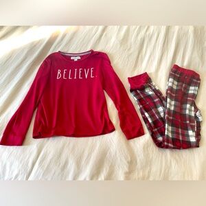 Rae Dunn - Teen Pajamas - Plaid - Believe Phrase - Long Sleeve - Size 12